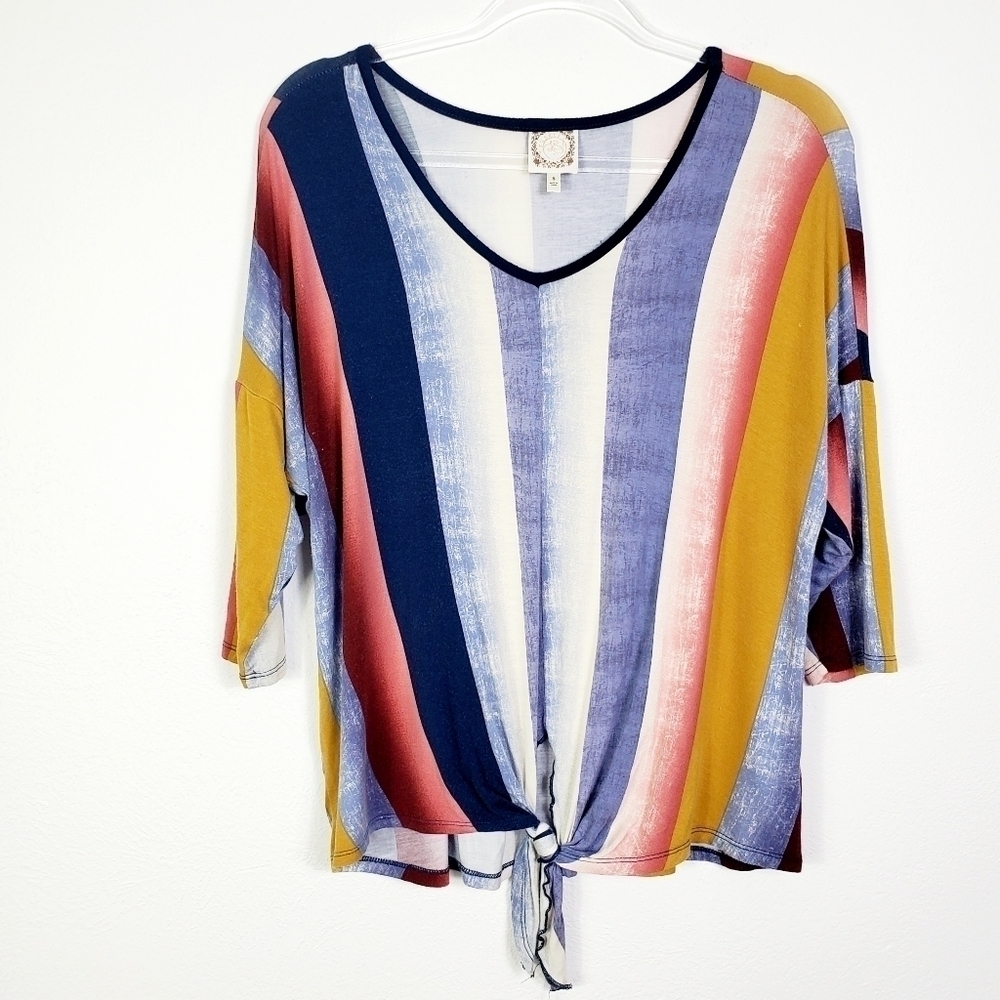 TRUSELF STRIPED TIE FRONT TOP